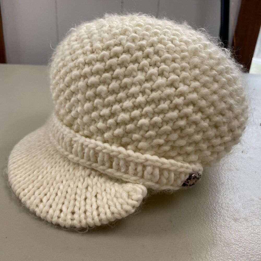 Fossil‎ Womens Newsboy Cap Knitted Sweater Hat Cream Cozy Winter Beanie One Size